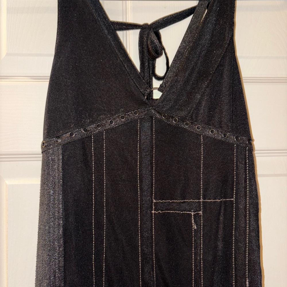 Salvage Black Mini Dress with V-Neck and Back Tie - Picture 2 of 5